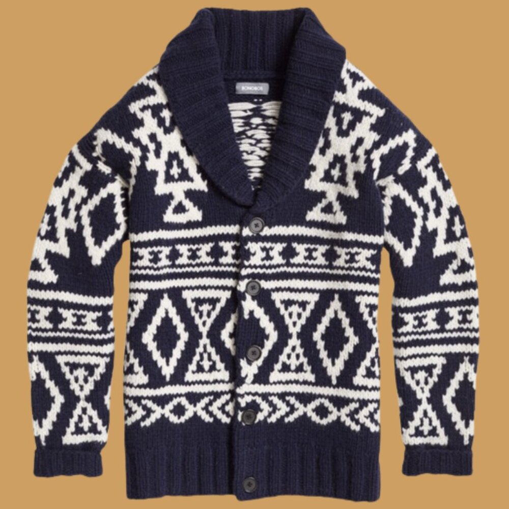 BONOBOS Men's Hand-Knit Cardigan in Navy/White - Picture 8 of 8